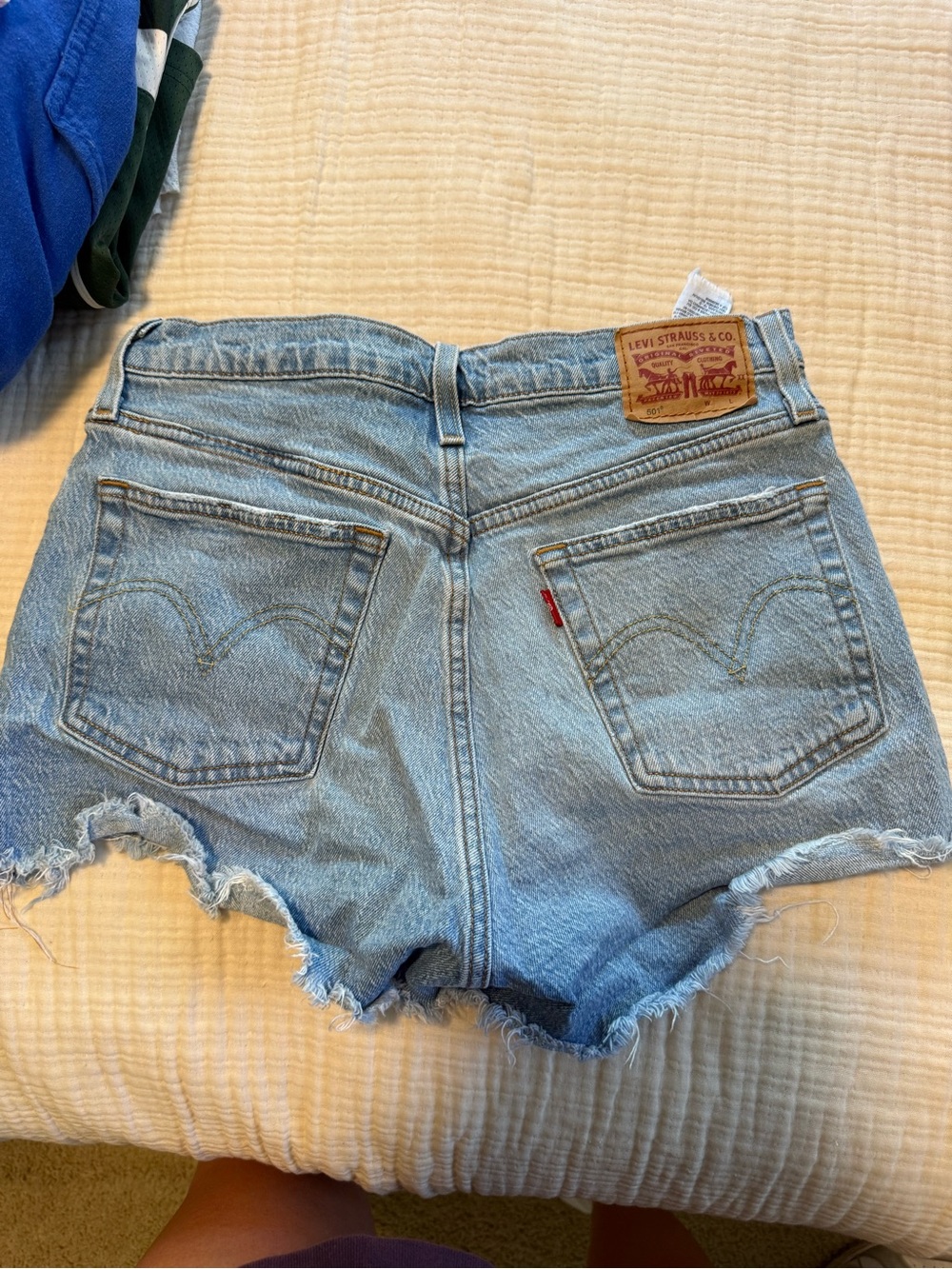 Levi's Light Blue Frayed Hem Denim Shorts - Picture 3 of 3